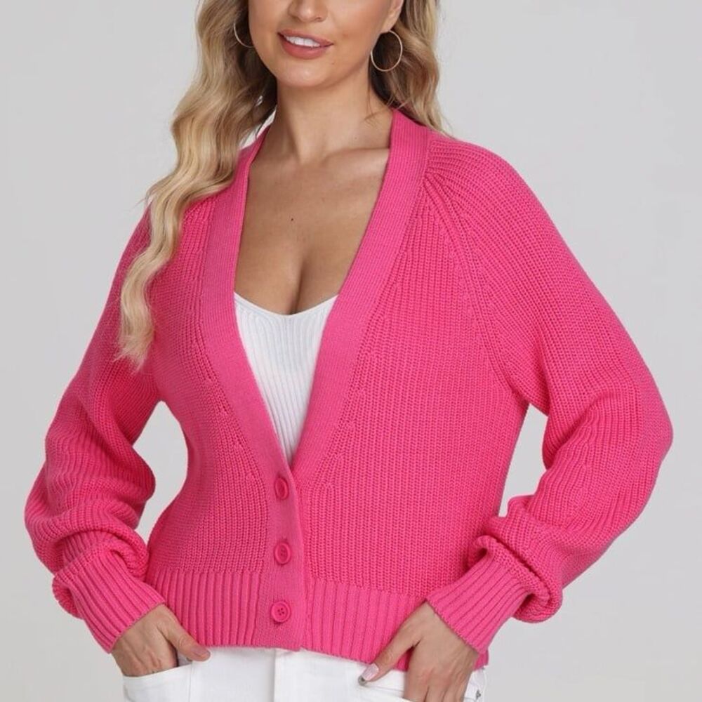 Revolve 525 button up cardigan hot pink